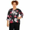 Best Sale ❤️ Alfred-Dunner Tops Plus Size Alfred Dunner Checking In Knit Floral Bouquets Blouse ⭐
