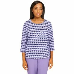 Flash Sale 🛒 Alfred-Dunner Tops 👩 Women Alfred Dunner Picture Perfect Geo Texture Stripe Top 👏