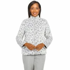 Cheapest 👍 Alfred-Dunner Hoodies & Sweatshirts Petite Alfred Dunner Stonehenge Leopard Sculpted Plush Jacket ⭐