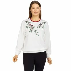 New 👍 Alfred-Dunner Hoodies & Sweatshirts 👩 Womens Alfred Dunner Classics Happy Owl Holiday Sweatshirt 🤩