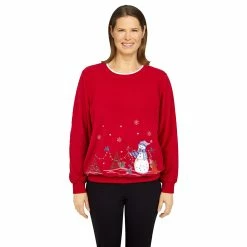 Best Sale 🌟 Alfred-Dunner Hoodies & Sweatshirts 👩 Womens Alfred Dunner Classics Snowman Anti-Pill Sweatshirt 🔔