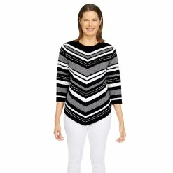 Best deal 🌟 Alfred-Dunner Sweaters & Cardigans 👩 Womens Alfred Dunner Classics 3/4 Sleeve Chevron Sweater ✔️