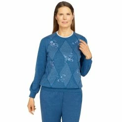 Brand new 🛒 Alfred-Dunner Sweaters & Cardigans Plus Size Alfred Dunner Floral Park Spliced Diamond Sweatshirt 🔔