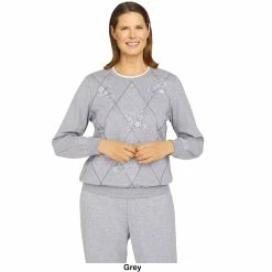 Brand new 🛒 Alfred-Dunner Sweaters & Cardigans Plus Size Alfred Dunner Floral Park Spliced Diamond Sweatshirt 🔔 -Alfred Dunner Store Online Shop unnamed file 425