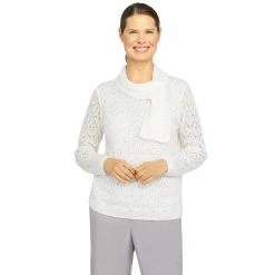 Coupon ๐ Alfred-Dunner Sweaters & Cardigans ๐ฉ Womens Alfred Dunner Stonehenge Diamond Pointelle W/Scarf Sweater ๐งจ