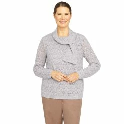 Coupon 🎁 Alfred-Dunner Sweaters & Cardigans 👩 Womens Alfred Dunner Stonehenge Diamond Pointelle W/Scarf Sweater 🧨 -Alfred Dunner Store Online Shop unnamed file 444