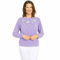 Flash Sale ❤️ Alfred-Dunner Sweaters & Cardigans 👩 Womens Alfred Dunner Victoria Falls Floral Yoke Chenille Sweater 🤩