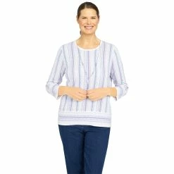 Buy ✔️ Alfred-Dunner Sweaters & Cardigans 👩 Womens Alfred Dunner Victoria Falls Stripe & Border Sweater 🤩