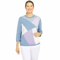 Promo ⭐ Alfred-Dunner Sweaters & Cardigans 👩 Womens Alfred Dunner Victoria Falls Roll Neck Color Block Sweater 🌟