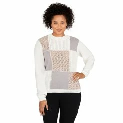 Promo 🔔 Alfred-Dunner Sweaters & Cardigans Petite Alfred Dunner Stonehenge Color Block Texture Sweater ⭐