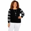 Best Pirce 🌟 Alfred-Dunner Sweaters & Cardigans Plus Size Alfred Dunner Classics Striped Sleeve Novelty Sweater 🎉