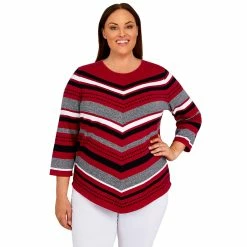 Deals ❤️ Alfred-Dunner Sweaters & Cardigans Plus Size Alfred Dunner Classics 3/4 Sleeve Chevron Sweater 🥰