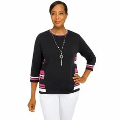 Best deal 🔥 Alfred-Dunner Sweaters & Cardigans 👩 Womens Alfred Dunner Theater District Stripe Necklace Sweater 🥰
