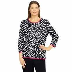 Brand new ✔️ Alfred-Dunner Sweaters & Cardigans 👩 Womens Alfred Dunner Theater District Animal Jacquard Sweater 💯