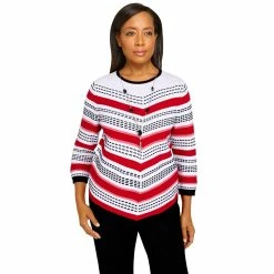 New ⭐ Alfred-Dunner Sweaters & Cardigans 👩 Womens Alfred Dunner Checking In Chevron Sweater W/Necklace ⌛