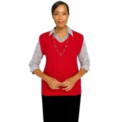 Flash Sale 🛒 Alfred-Dunner Sweaters & Cardigans 👩 Womens Alfred Dunner Checking In Heart Woven Cable Sweater Vest 👏