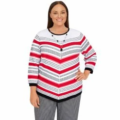 Wholesale 🤩 Alfred-Dunner Sweaters & Cardigans Plus Size Alfred Dunner Checking In Chevron Sweater W/Necklace 🥰