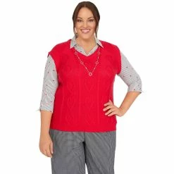 Promo ⭐ Alfred-Dunner Sweaters & Cardigans Plus Size Alfred Dunner Checking In Heart Cable Sweater Vest 😉