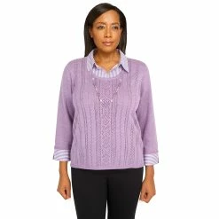 Brand new 🔥 Alfred-Dunner Sweaters & Cardigans Plus Size Alfred Dunner Picture Perfect Woven Trim Sweater 🔥