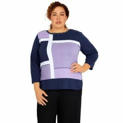 Top 10 🤩 Alfred-Dunner Sweaters & Cardigans Plus Size Alfred Dunner Picture Perfect Color Block Sweater 🔔