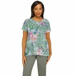 Top 10 💯 Alfred-Dunner Tops 👩 Womens Alfred Dunner Palm Desert Floral Burnout Knit Top 🎉