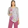 Coupon 💯 Alfred-Dunner Tops 👩 Womens Alfred Dunner Palm Desert Asymmetrical Floral Knit Top ❤️