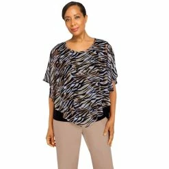 Best Sale 🤩 Alfred-Dunner Tops 👩 Womens Alfred Dunner Second Nature Zebra Flutter Woven Blouse 🧨