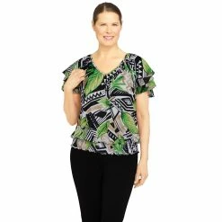Budget 🌟 Alfred-Dunner Tops 👩 Womens Alfred Dunner Second Nature Geometric Tropical Knit Blouse 👍