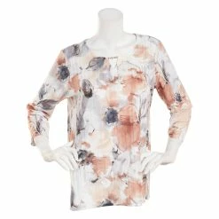 Best deal ⌛ Alfred-Dunner Tops 👩 Womens Alfred Dunner Classics 3/4 Sleeve Watercolor Floral Top 🛒