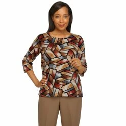 Budget 🎁 Alfred-Dunner Tops 👩 Womens Alfred Dunner Classics Stained Glass Color Block Top 🔔