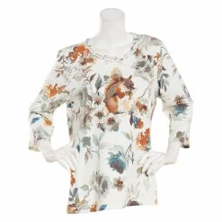 Coupon ⭐ Alfred-Dunner Tops 👩 Womens Alfred Dunner Classics 3/4 Sleeve Squirrel Top ✨
