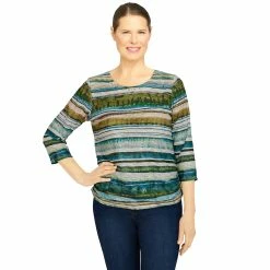 Coupon ⌛ Alfred-Dunner Tops Petite Alfred Dunner Classics 3/4 Sleeve Etched Biadere Top 😍