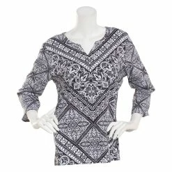 Buy 👏 Alfred-Dunner Tops Petite Alfred Dunner Classics 3/4 Sleeve Medallion Chevron Top 😍