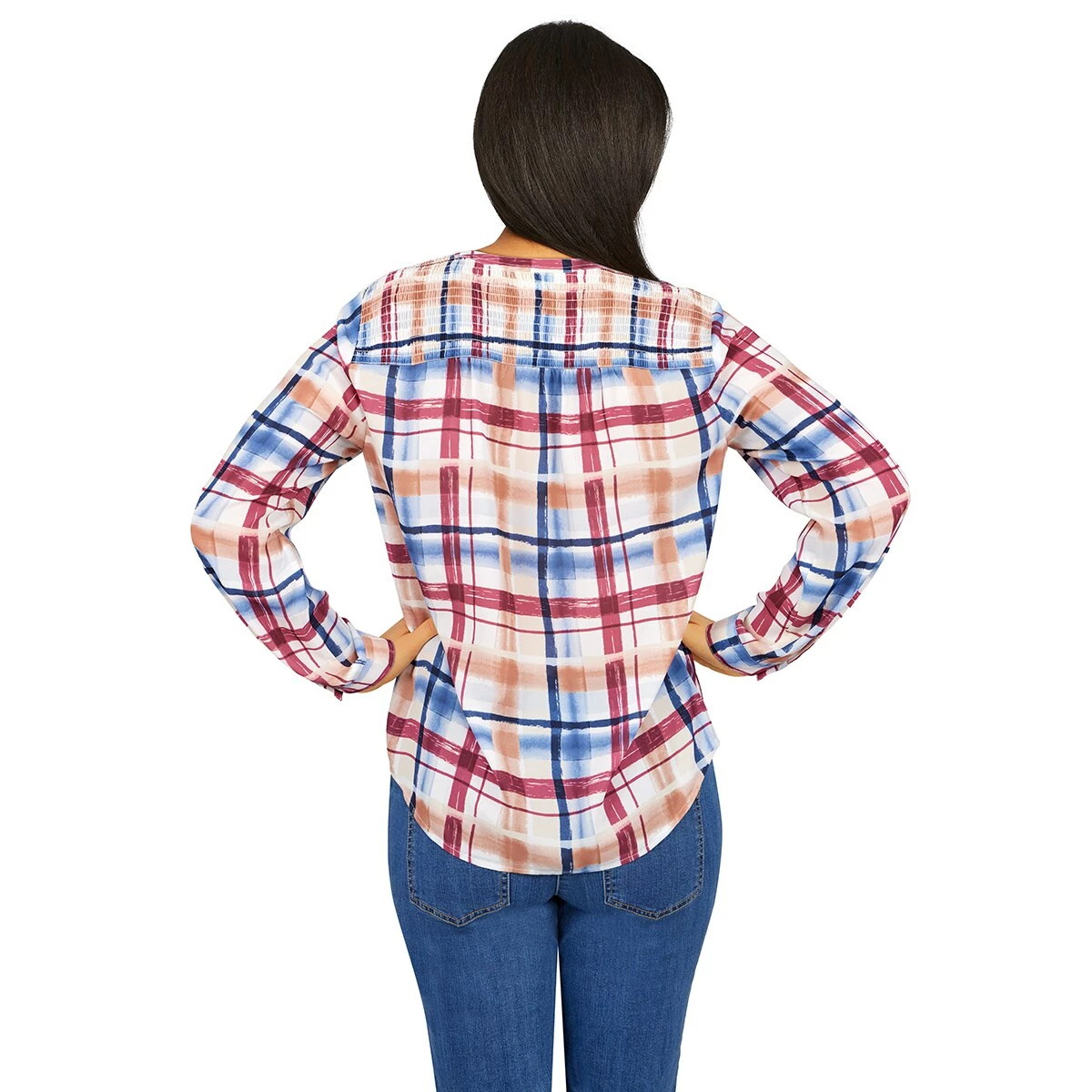 Flash Sale ✔️ Alfred-Dunner Tops 👩 Womens Alfred Dunner Sloane Street Etched Plaid Smocked Blouse ⌛ 2 Flash Sale ✔️ Alfred-Dunner Tops 👩 Womens Alfred Dunner Sloane Street Etched Plaid Smocked Blouse ⌛ - Image 2