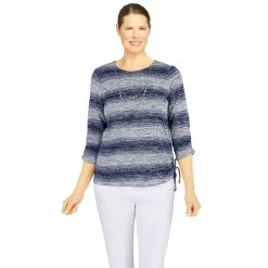 Discount 🎁 Alfred-Dunner Tops 👩 Womens Alfred Dunner Sloane Street Space Dye Ruched Top 🥰