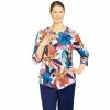 Wholesale 🧨 Alfred-Dunner Tops 👩 Womens Alfred Dunner Sloane Street 3/4 Sleeve Abstract Floral Top 🥰