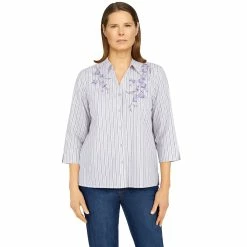 Flash Sale 😉 Alfred-Dunner Tops Petite Alfred Dunner Tivoli Gardens Striped Floral Top 🔔
