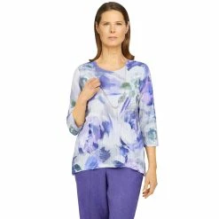 Deals 😀 Alfred-Dunner Tops Petite Alfred Dunner Tivoli Gardens Brushstroke Floral Top 💯
