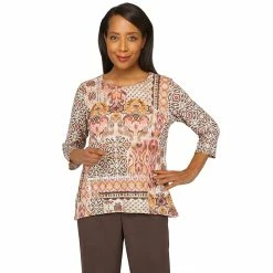 Discount 😀 Alfred-Dunner Tops Petite Alfred Dunner Sorrento Shimmer Baroque Patchwork Top ⭐