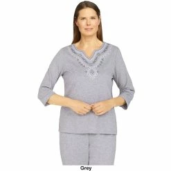 Outlet 🛒 Alfred-Dunner Tops 👩 Womens Alfred Dunner Floral Park Aztec Embroidered Yoke Knit Top 🥰 -Alfred Dunner Store Online Shop unnamed file 709