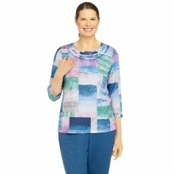 Best deal ⌛ Alfred-Dunner Tops 👩 Womens Alfred Dunner Floral Park Watercolor Patchwork Top 👍