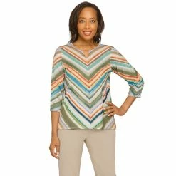 Budget 😀 Alfred-Dunner Tops Petite Alfred Dunner Copper Canyon Watercolor Chevron Knit Blouse 🧨