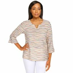 Best Sale ❤️ Alfred-Dunner Tops 👩 Womens Alfred Dunner Copper Canyon Textured Space Dye Biadere Top 🛒