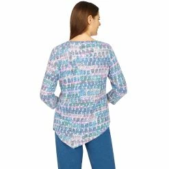 Hot Sale ⭐ Alfred-Dunner Tops Petite Alfred Dunner Floral Park 3/4 Sleeve Brushstrokes Blouse 🎁 -Alfred Dunner Store Online Shop unnamed file 740