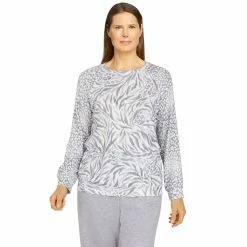 Buy ๐ฅฐ Alfred-Dunner Tops Petite Alfred Dunner Floral Park Monotone Mixed Skins Top ๐