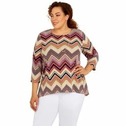Top 10 🛒 Alfred-Dunner Tops Plus Size Alfred Dunner Classics 3/4 Sleeve Zigzag Blouse 🛒