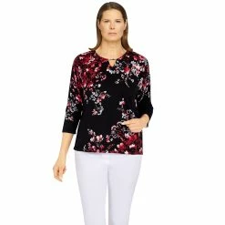 Best Sale 🌟 Alfred-Dunner Tops Plus Size Alfred Dunner Classics Asymmetric Flowers Blouse 😀