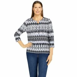 Flash Sale ⌛ Alfred-Dunner Tops Plus Size Alfred Dunner Classics Biadere 3/4 Sleeve Blouse 😉