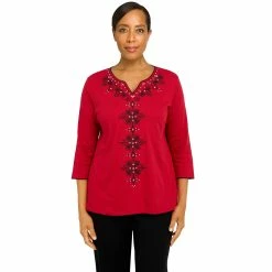 Wholesale ✨ Alfred-Dunner Tops 👩 Womens Alfred Dunner Empire State Center Scroll Embroidery Top 🛒