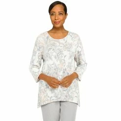 Top 10 ✨ Alfred-Dunner Tops 👩 Womens Alfred Dunner Stonehenge Texture Scroll Knit Blouse 🤩